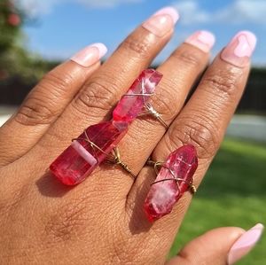 Pink Cristal Ring,Wire Wrapped Ring, Stone Ring